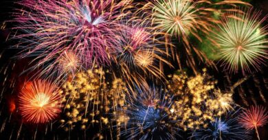 A fireworks display for New Year 2026 celebrations over a city at night.