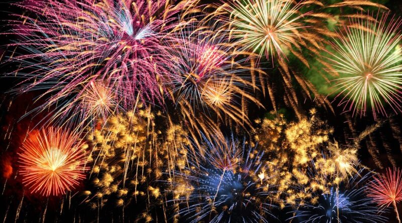 A fireworks display for New Year 2026 celebrations over a city at night.